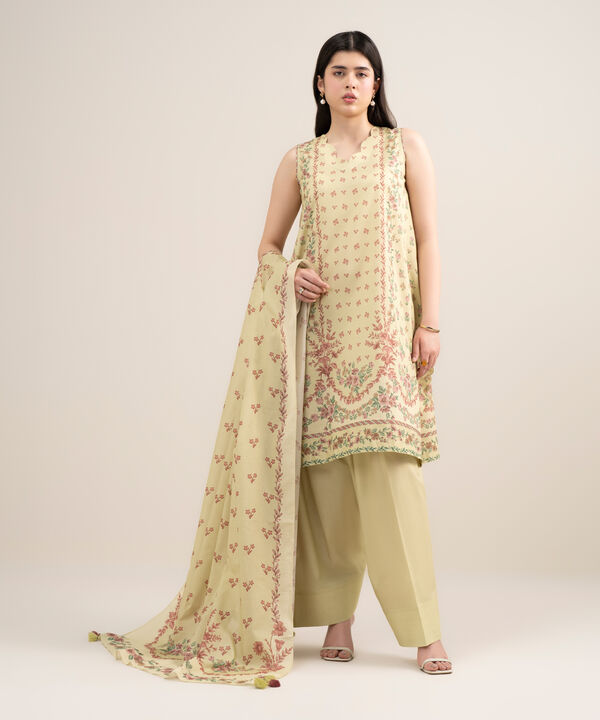 3 Piece - Printed Zari Lawn Suit