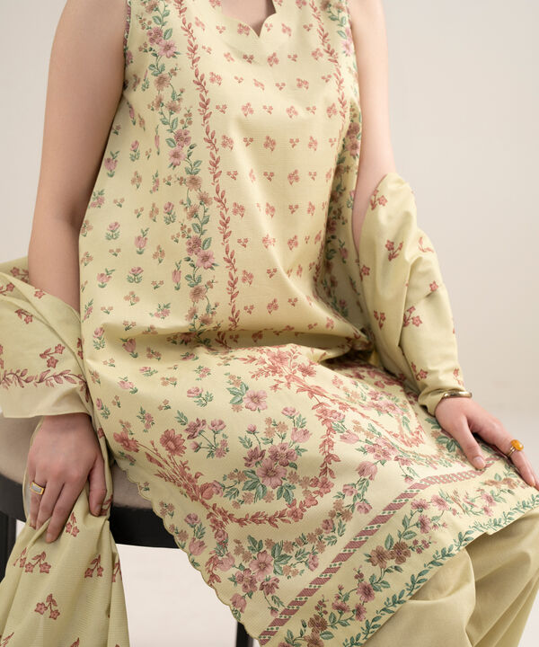 3 Piece - Printed Zari Lawn Suit