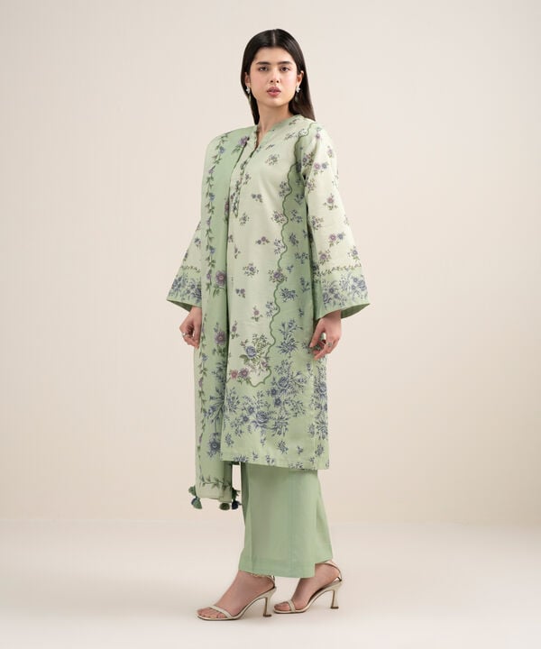 3 Piece - Printed Zari Lawn Suit