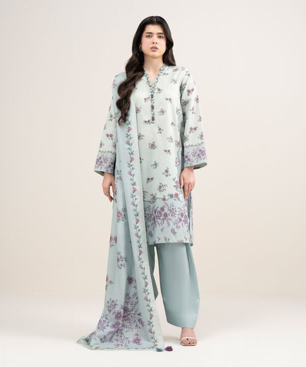 3 Piece - Printed Zari Lawn Suit