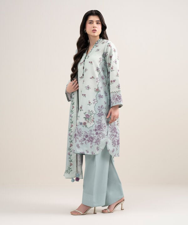 3 Piece - Printed Zari Lawn Suit