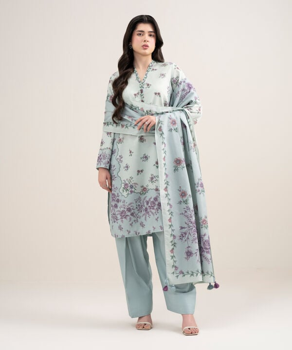 3 Piece - Printed Zari Lawn Suit