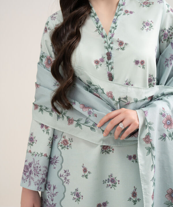 3 Piece - Printed Zari Lawn Suit