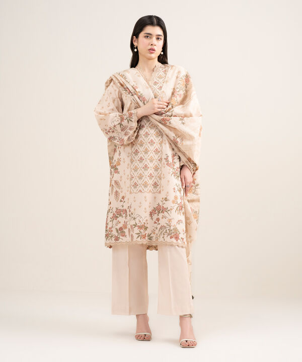 3 Piece - Printed Zari Lawn Suit