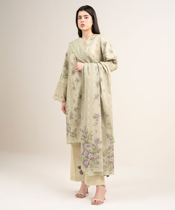 3 Piece - Printed Zari Lawn Suit