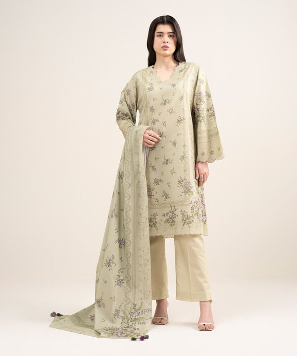 3 Piece - Printed Zari Lawn Suit