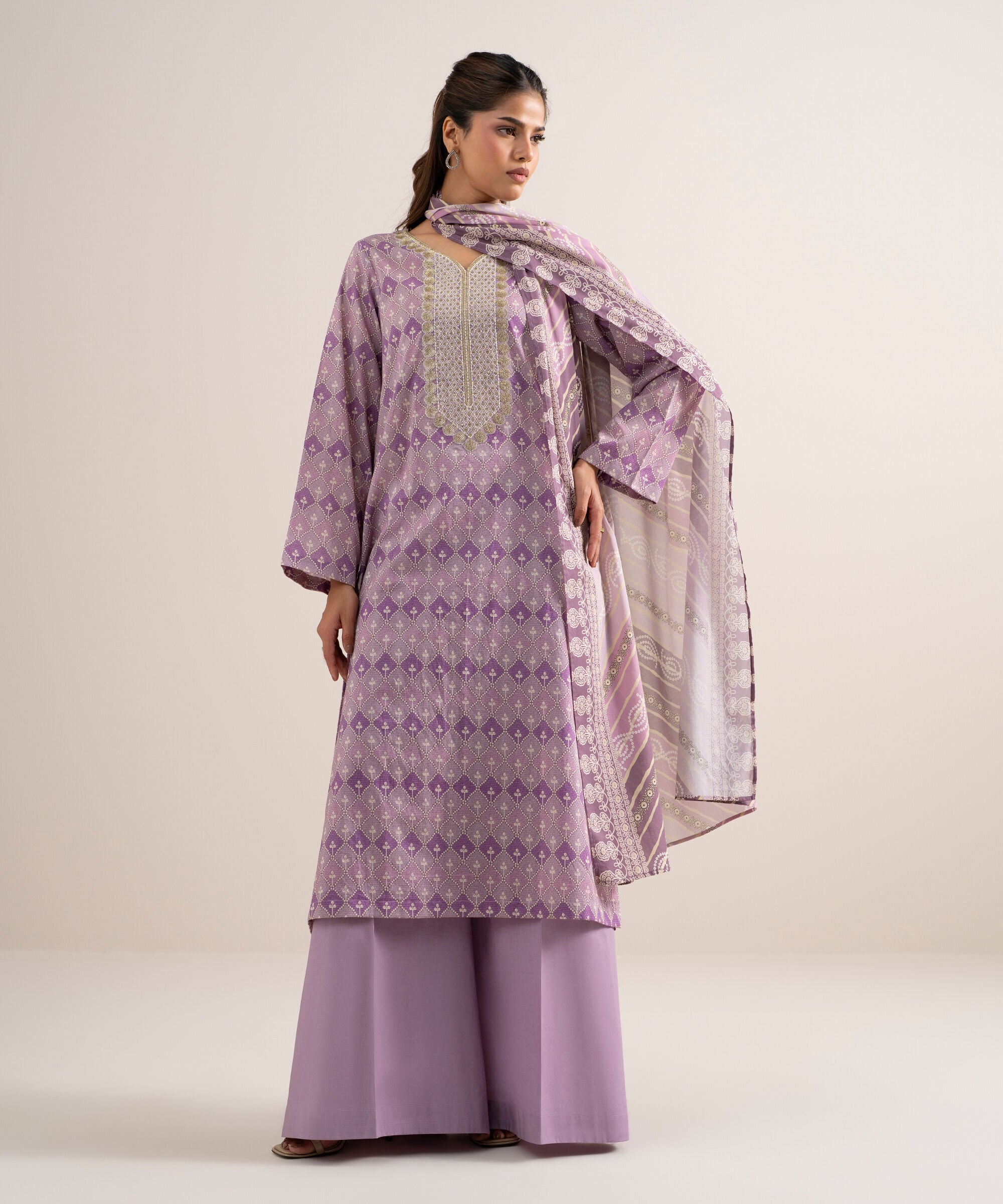 Women's Unstitched Lawn Embroidered Olive Green 3 Piece Suit