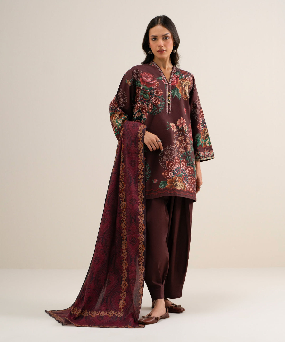 3 Piece - Printed Cotton Viscose Suit U3PDYS26V821