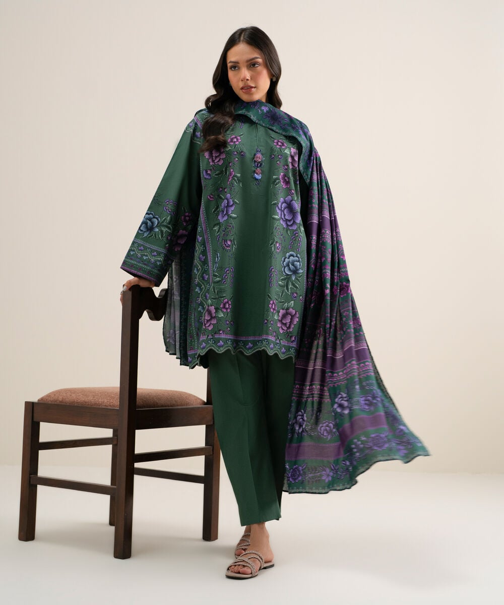 3 Piece - Printed Cotton Viscose Suit U3PDYS26V824
