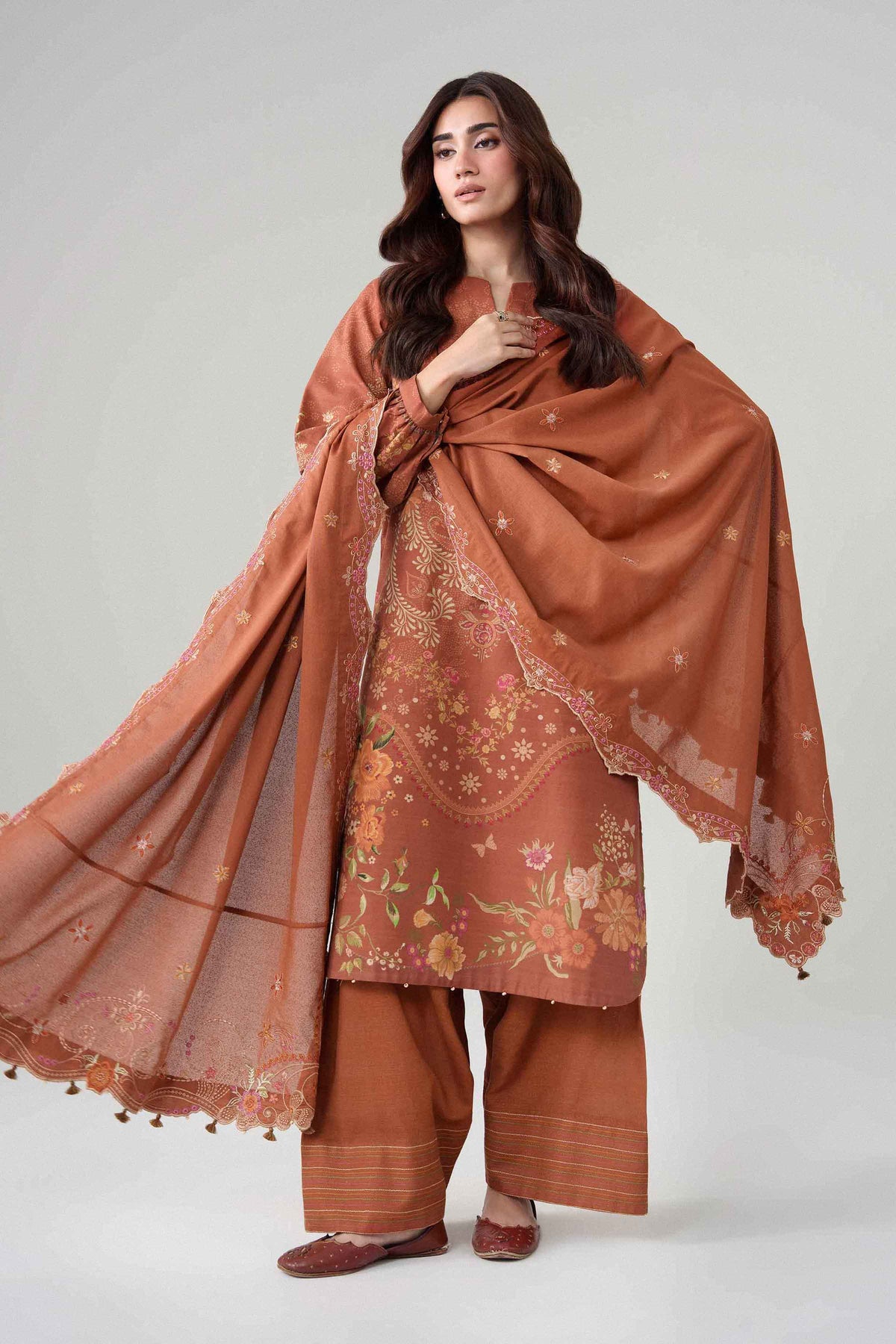 3 Piece - Digital Printed Embroidered Suit - U3PE-NISHA26WV1-153