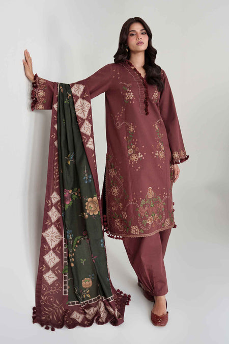 3 Piece - Digital Printed Embroidered Suit - U3PE-NISHA26WV1-157