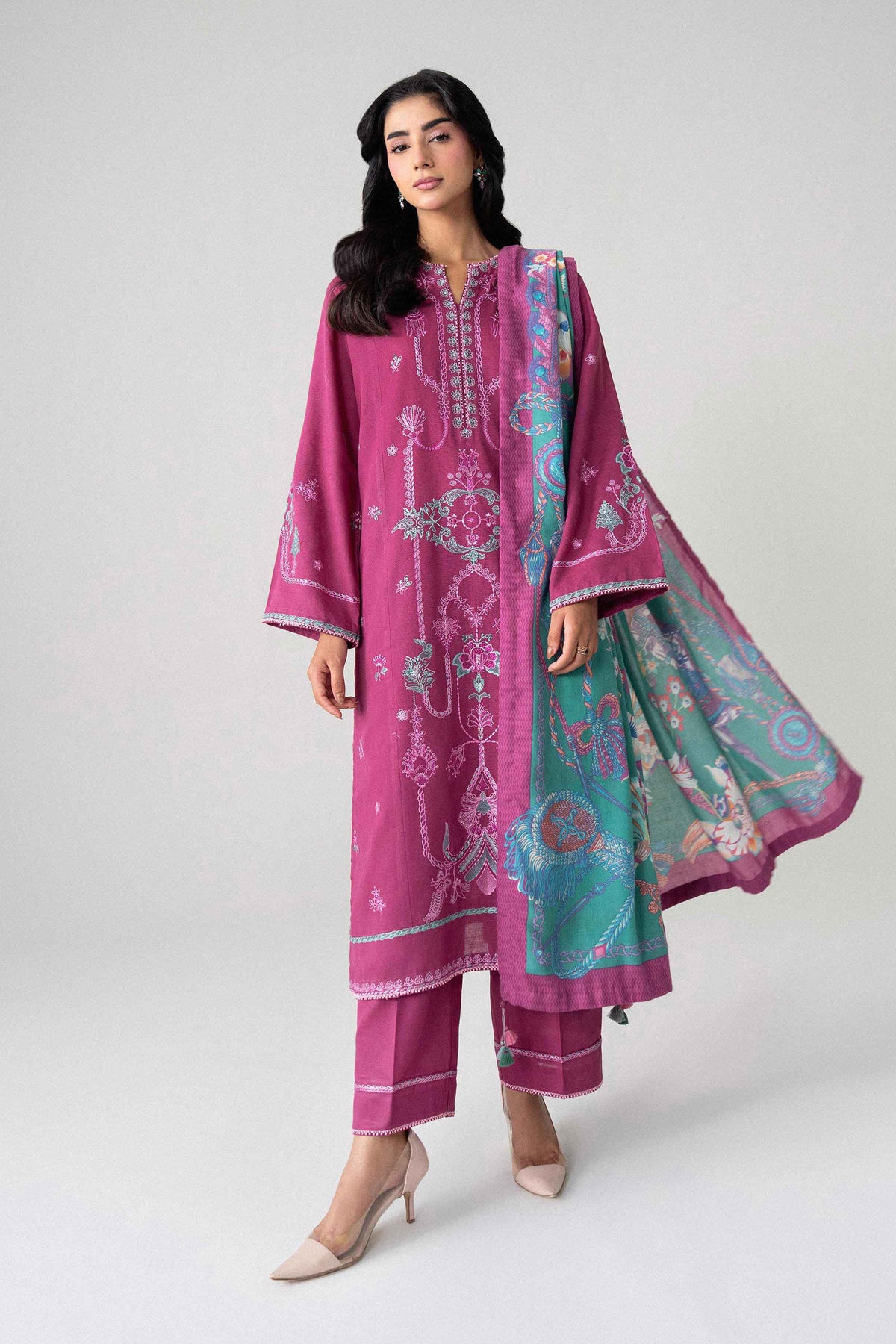 3 Piece - Digital Printed Embroidered Suit - U3PE-NISHA26WV1-237