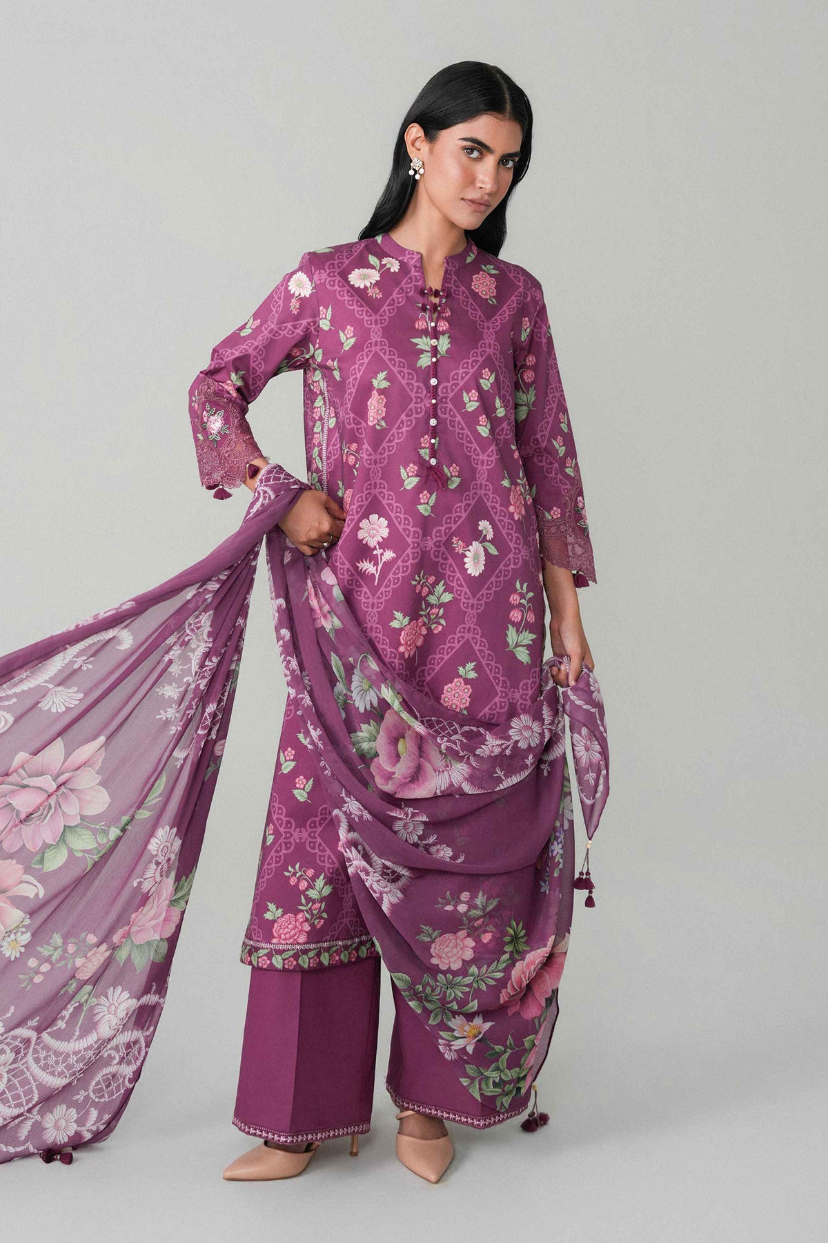 3 Piece - Digital Printed Embroidered Suit - U3PE-NISHA26WV1-75