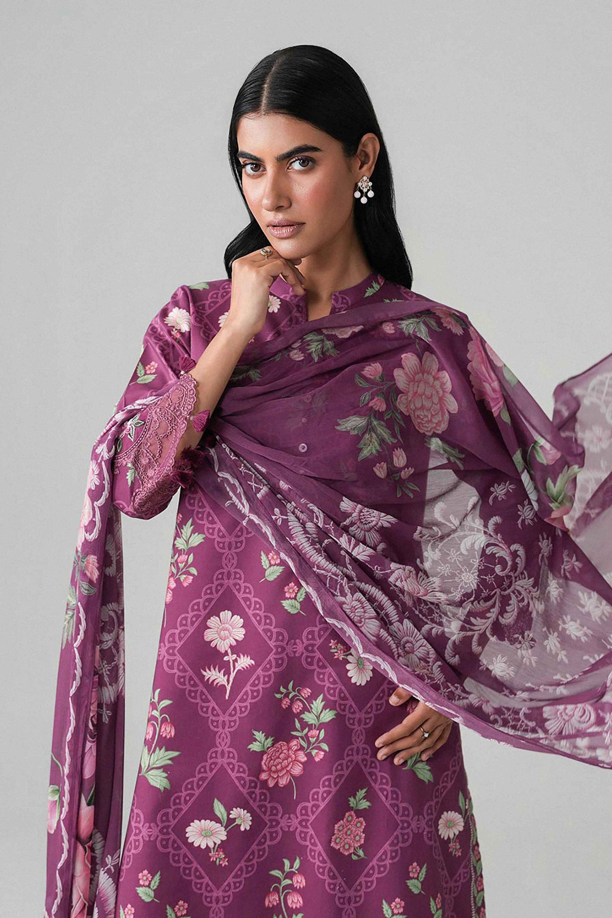 3 Piece - Digital Printed Embroidered Suit - U3PE-NISHA26WV1-75