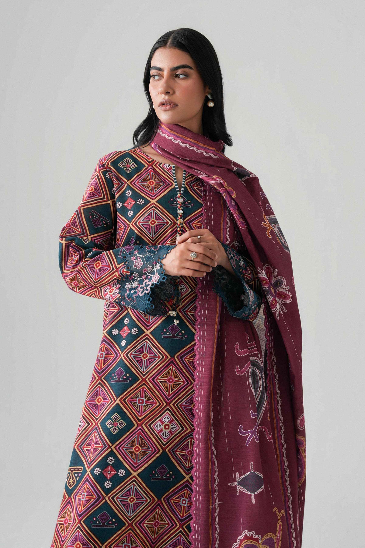 3 Piece - Printed Embroidered Suit - U3PE-NISHA26WV1-95