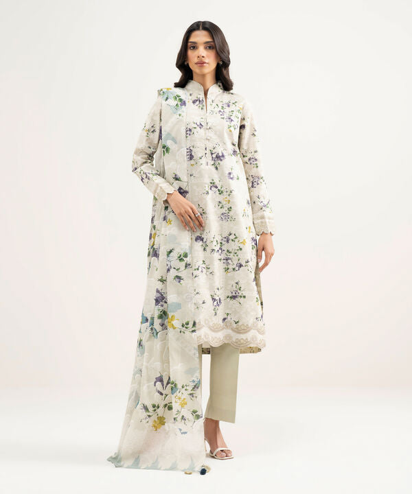 3 Piece - Embroidered Zari Lawn Suit