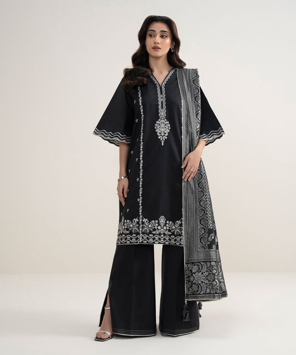 3 Piece - Embroidered Dobby Suit