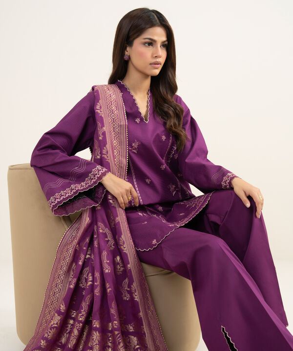 3 Piece - Embroidered Dobby Suit