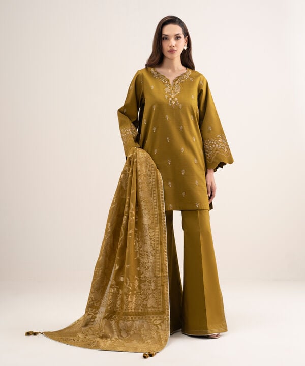 3 Piece - Embroidered Dobby Suit