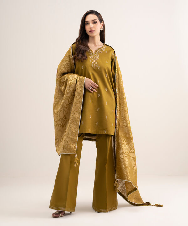 3 Piece - Embroidered Dobby Suit