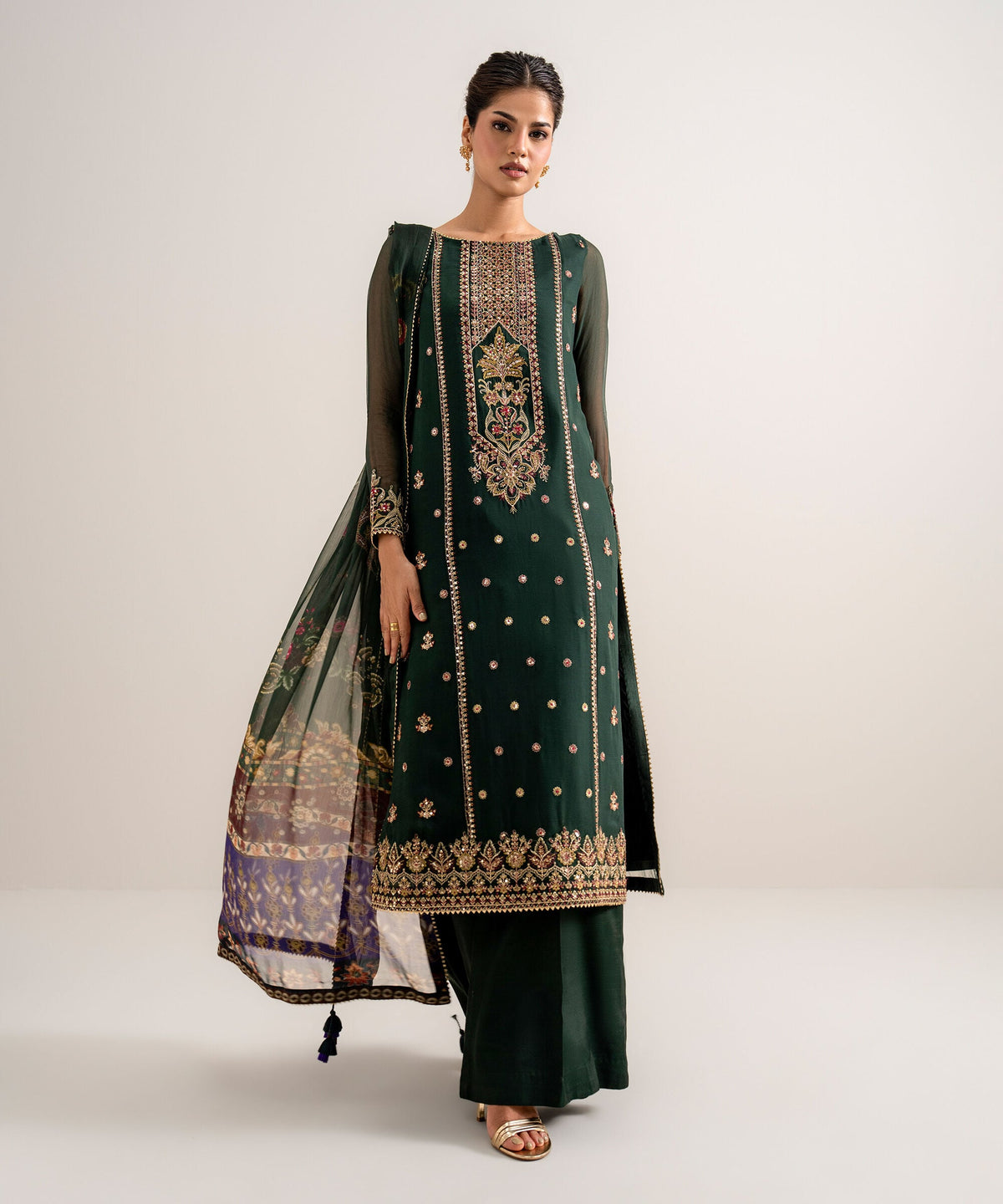 3 Piece - Embroidered Chiffon Suit U3PELXS26V74