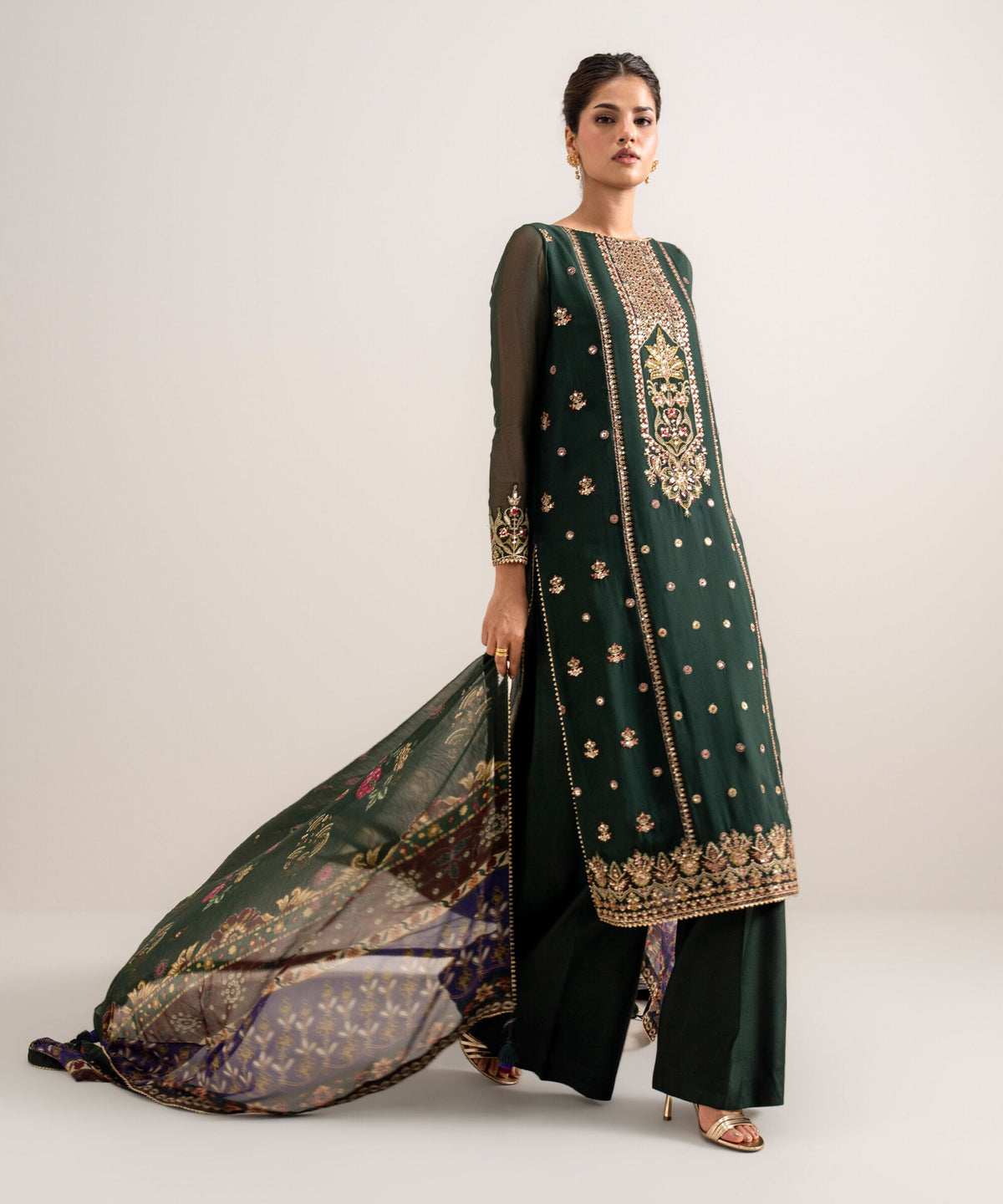 3 Piece - Embroidered Chiffon Suit U3PELXS26V74