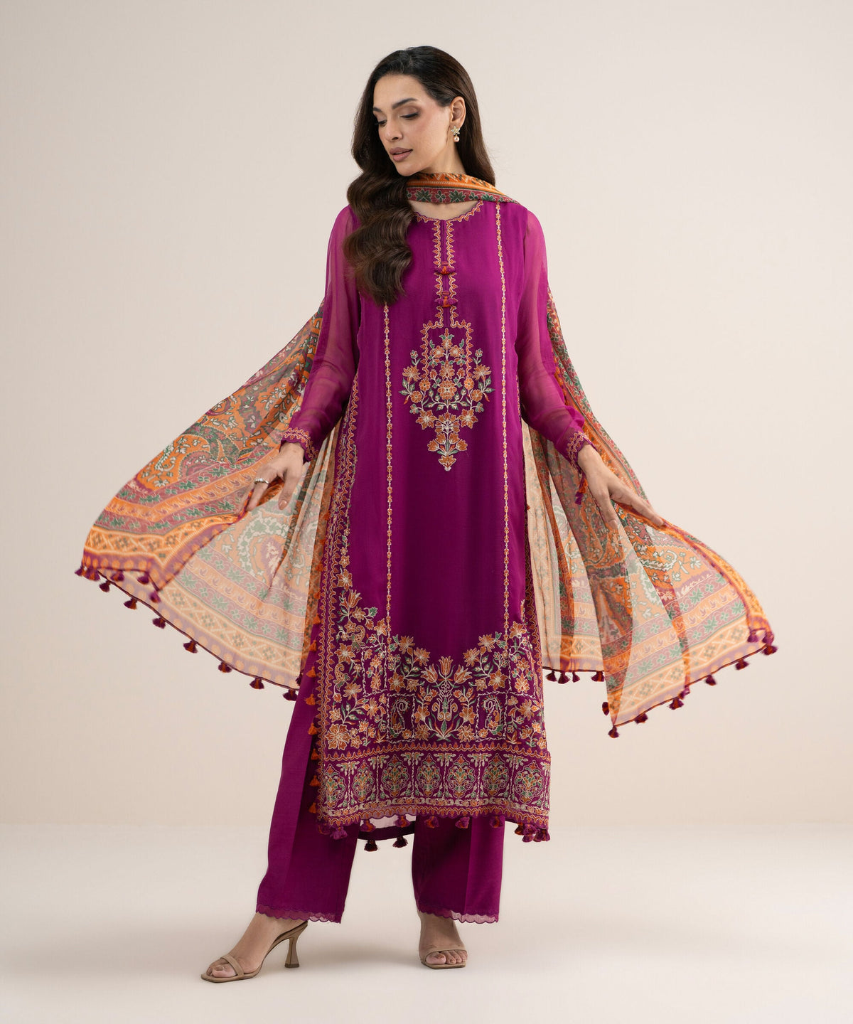 3 Piece - Embroidered Chiffon Suit U3PELXS26V75