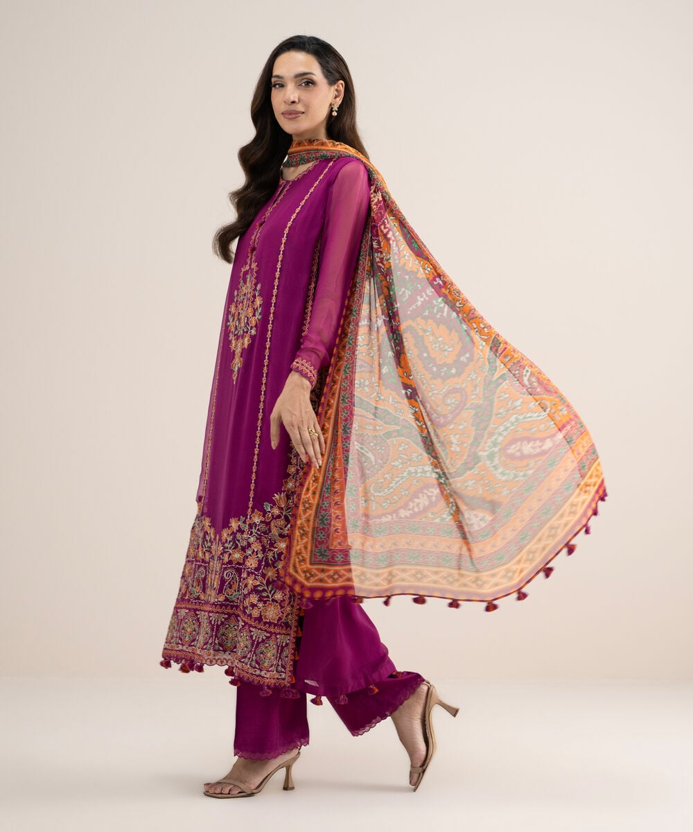 3 Piece - Embroidered Chiffon Suit U3PELXS26V75