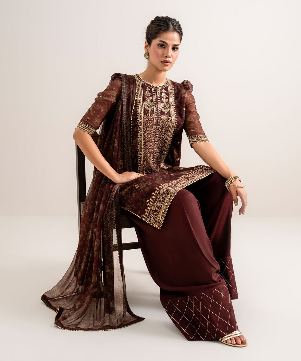 3 Piece - Embroidered Chiffon Suit U3PELXS26V78
