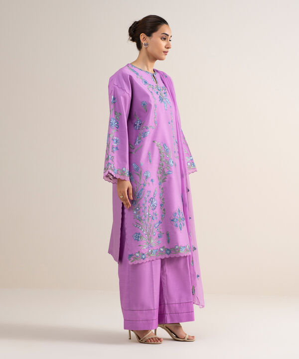 3 Piece - Embroidered Cotton Net Suit