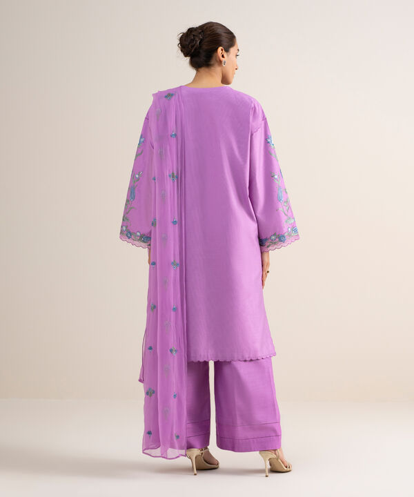 3 Piece - Embroidered Cotton Net Suit