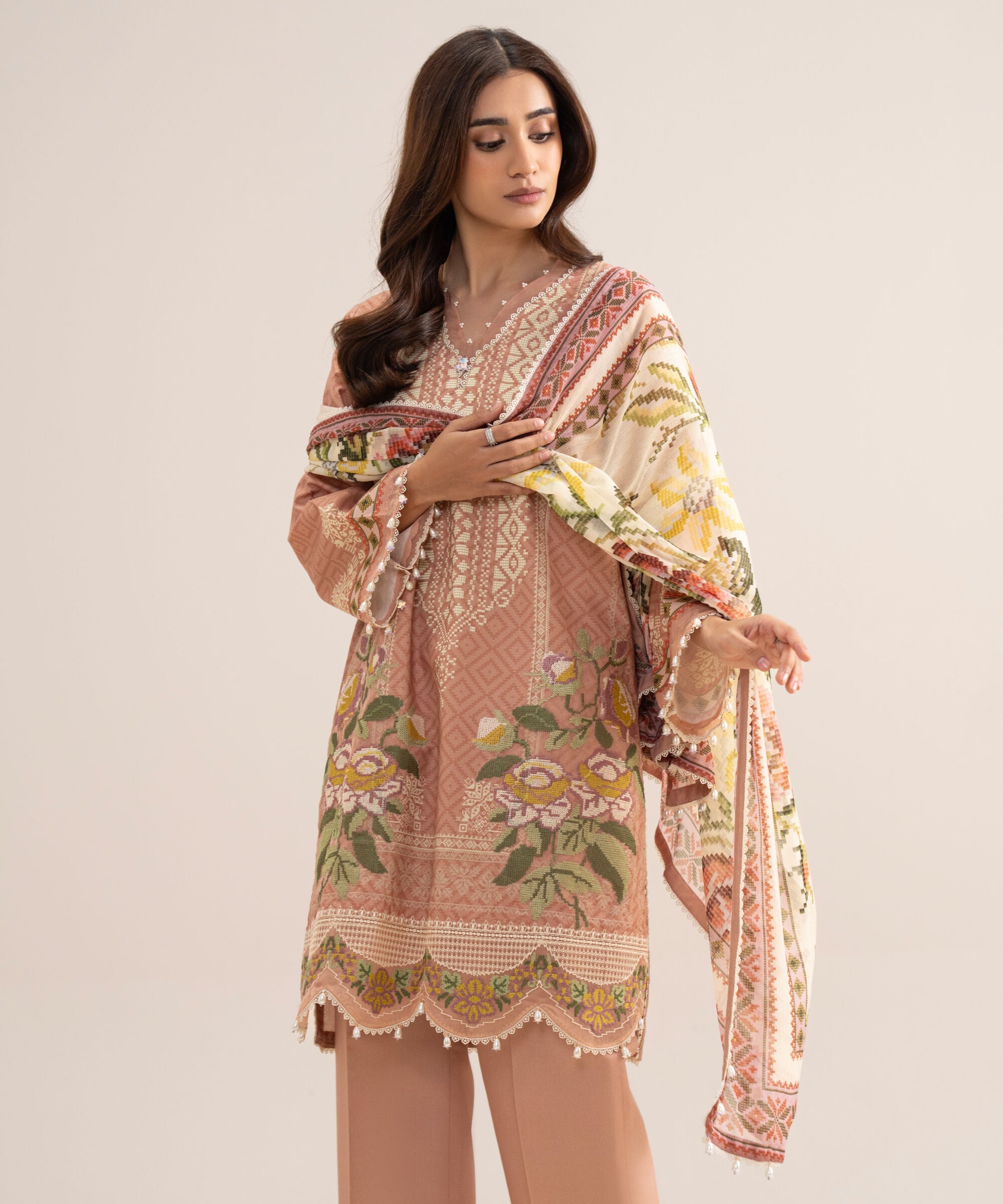 3 Piece - Embroidered Zari Cotton Suit U3PESGS26V79