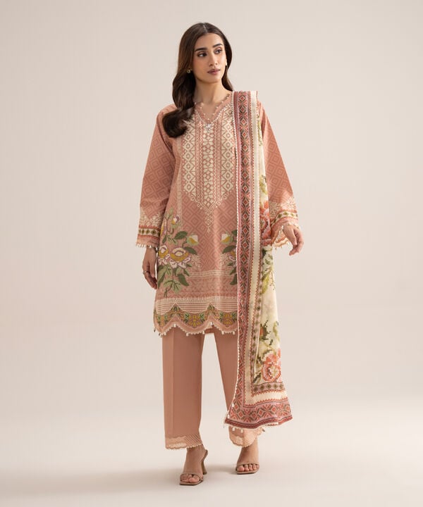 3 Piece - Embroidered Zari Cotton Suit