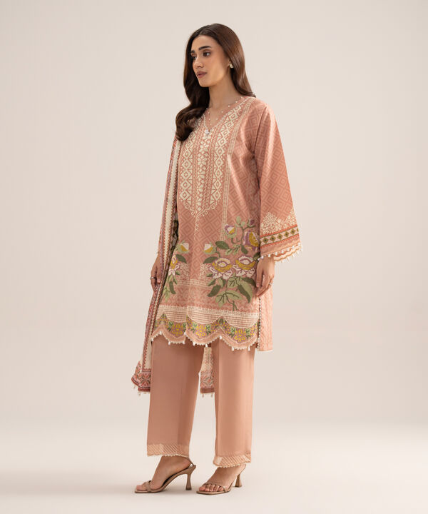 3 Piece - Embroidered Zari Cotton Suit