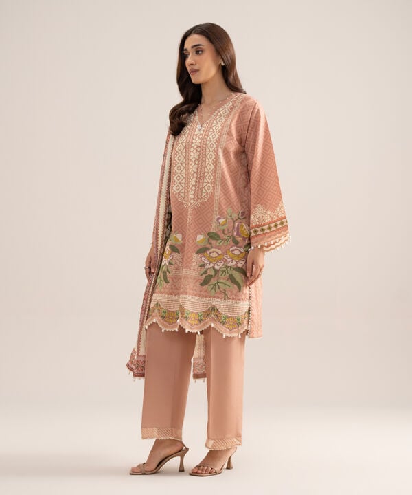 3 Piece - Embroidered Zari Cotton Suit