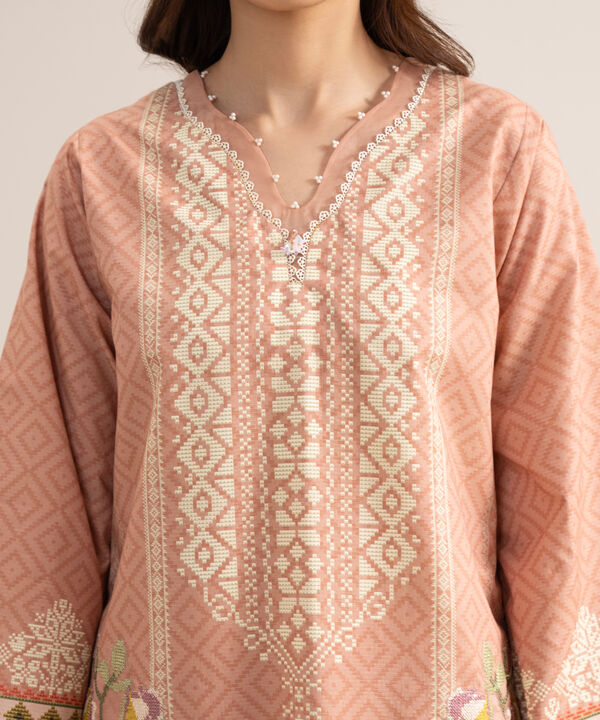 3 Piece - Embroidered Zari Cotton Suit