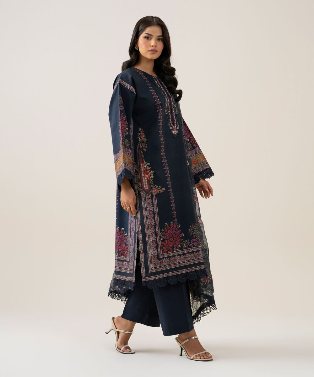 3 Piece - Embroidered Cotton Suit U3PESGS26V88