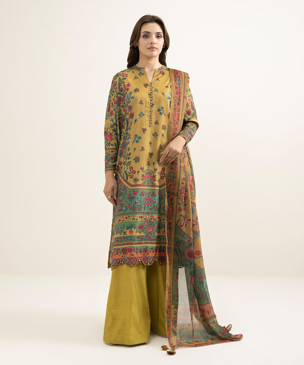 3 Piece - Printed Silk Suit