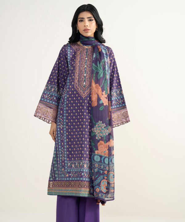 3 Piece - Embroidered Silk Suit