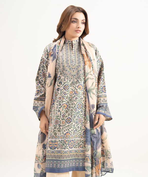 3 Piece - Embroidered Silk Suit