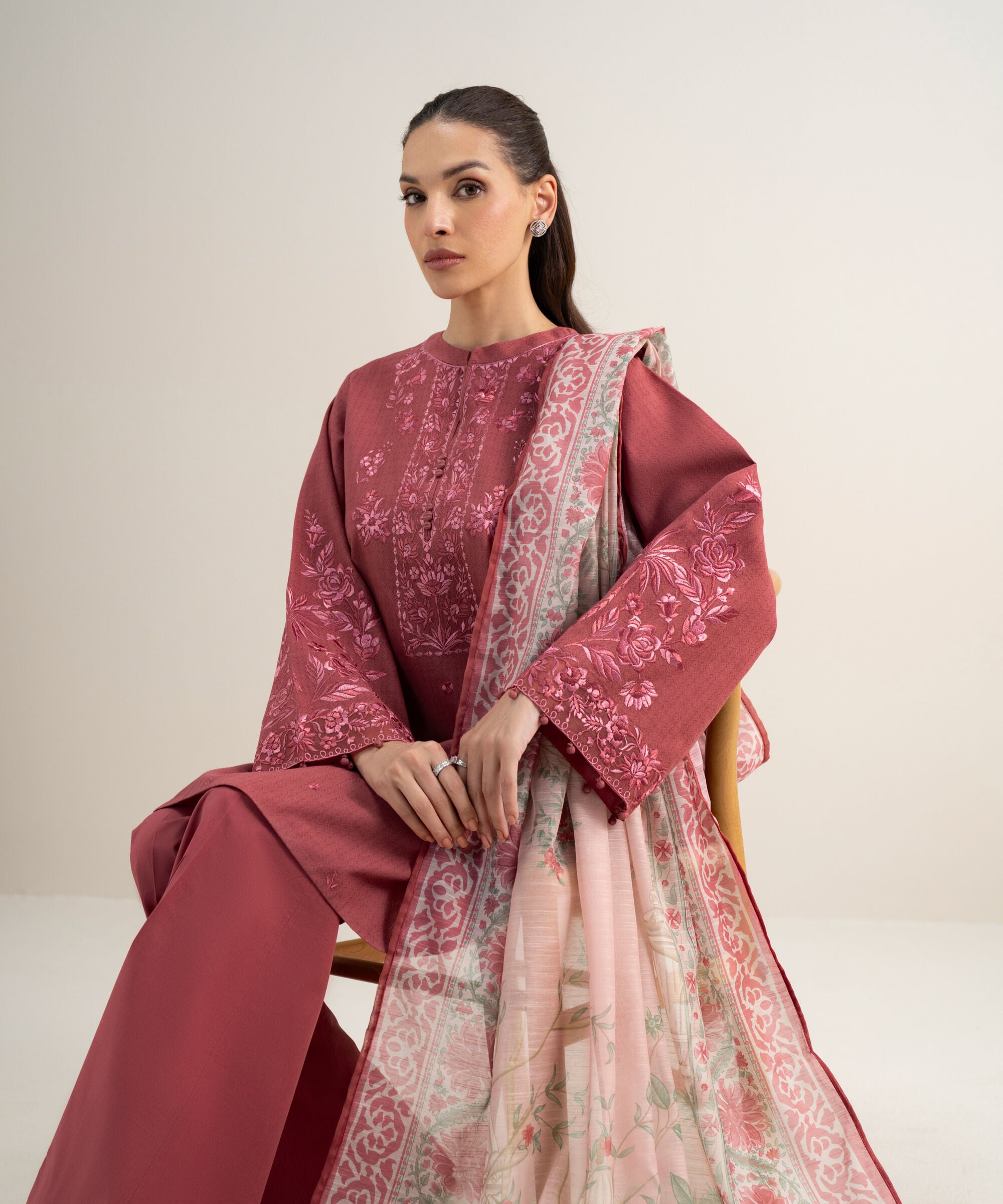 3 Piece - Embroidered Dobby Suit