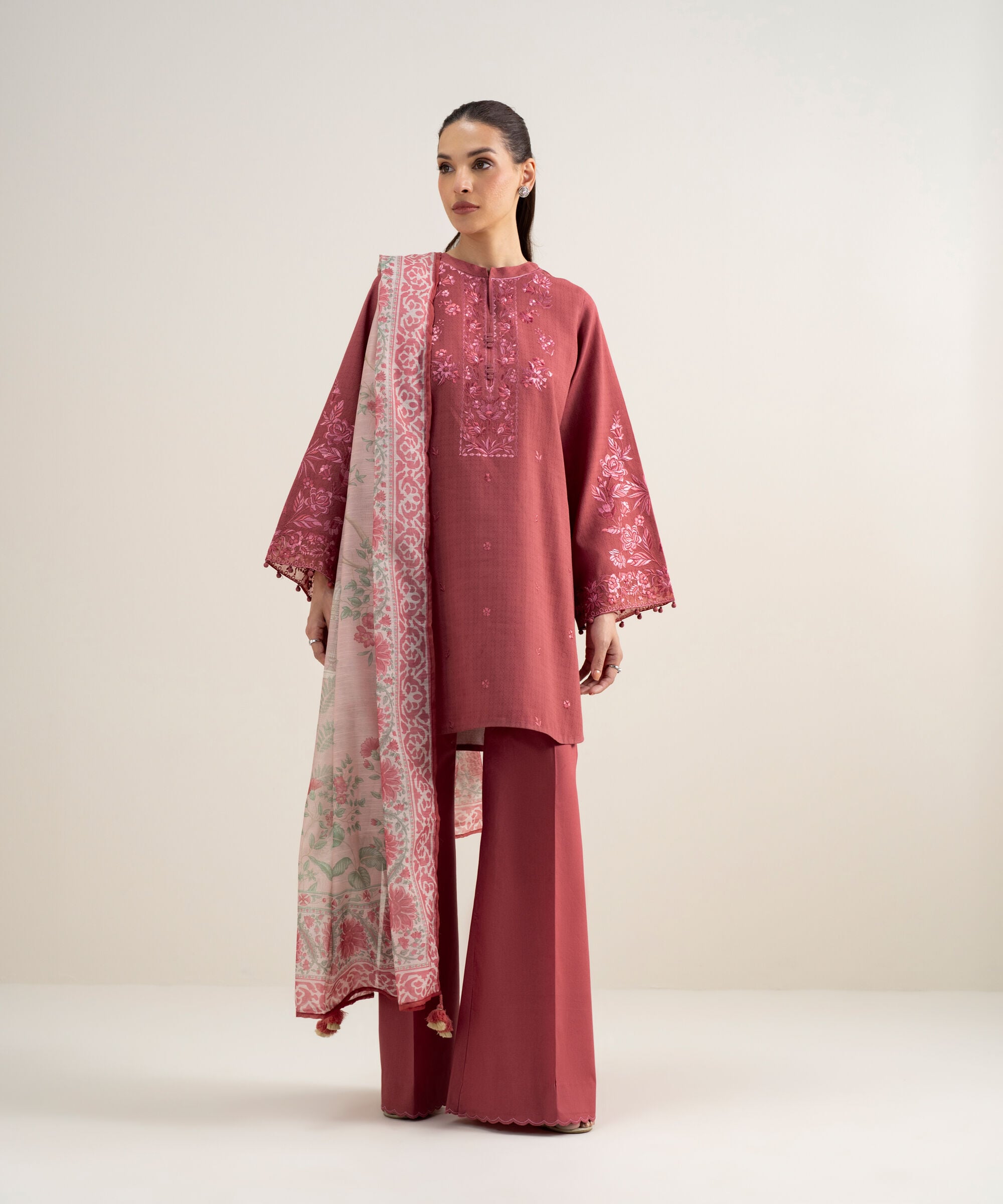 3 Piece - Embroidered Dobby Suit