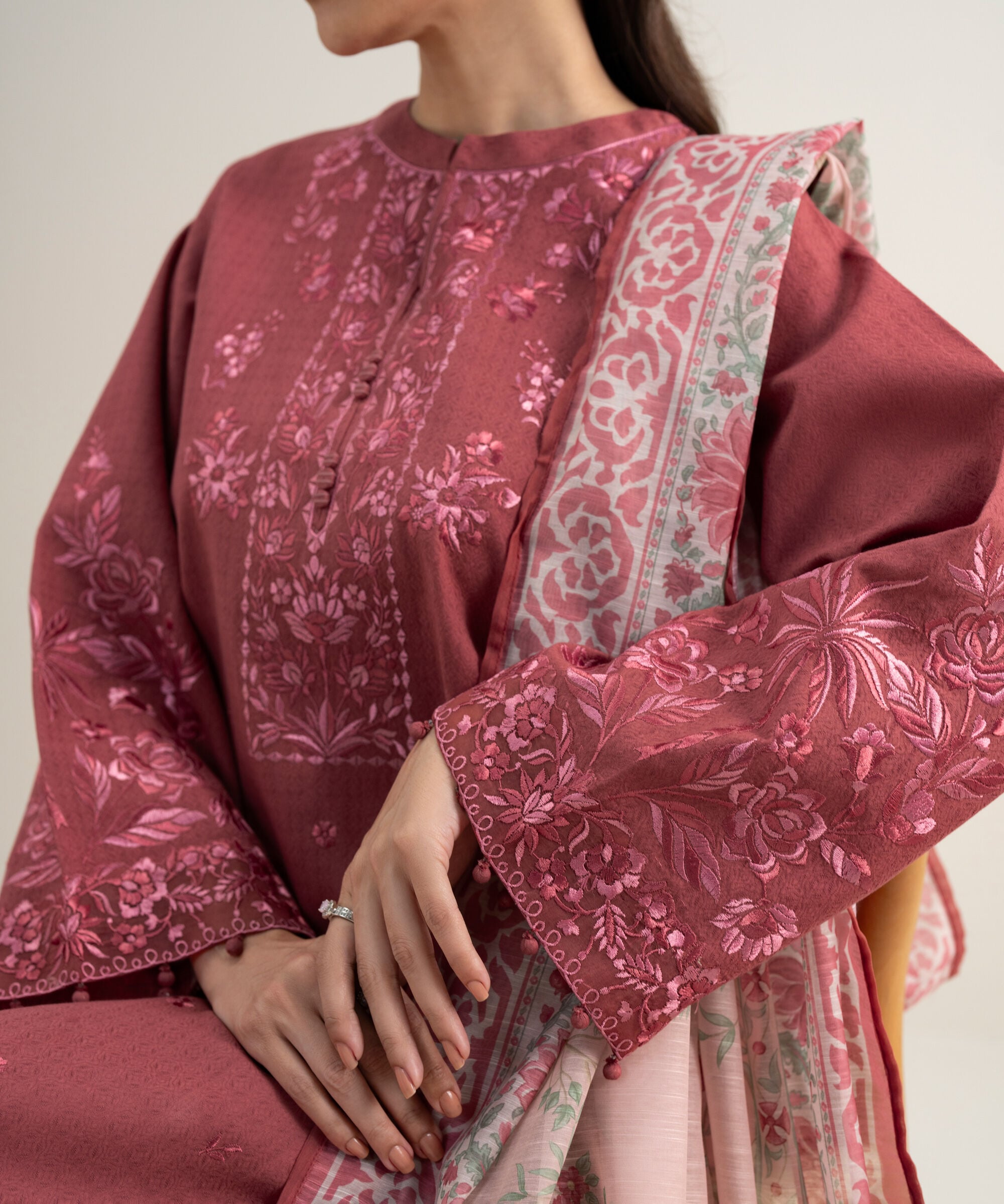 3 Piece - Embroidered Dobby Suit