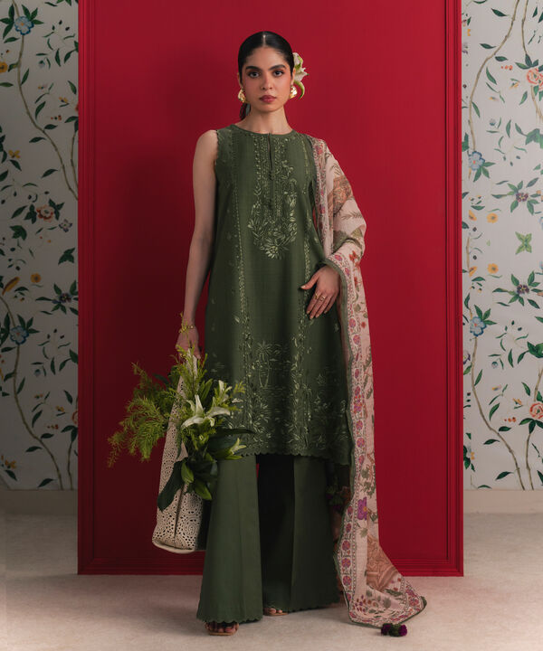 3 Piece - Embroidered Dobby Suit