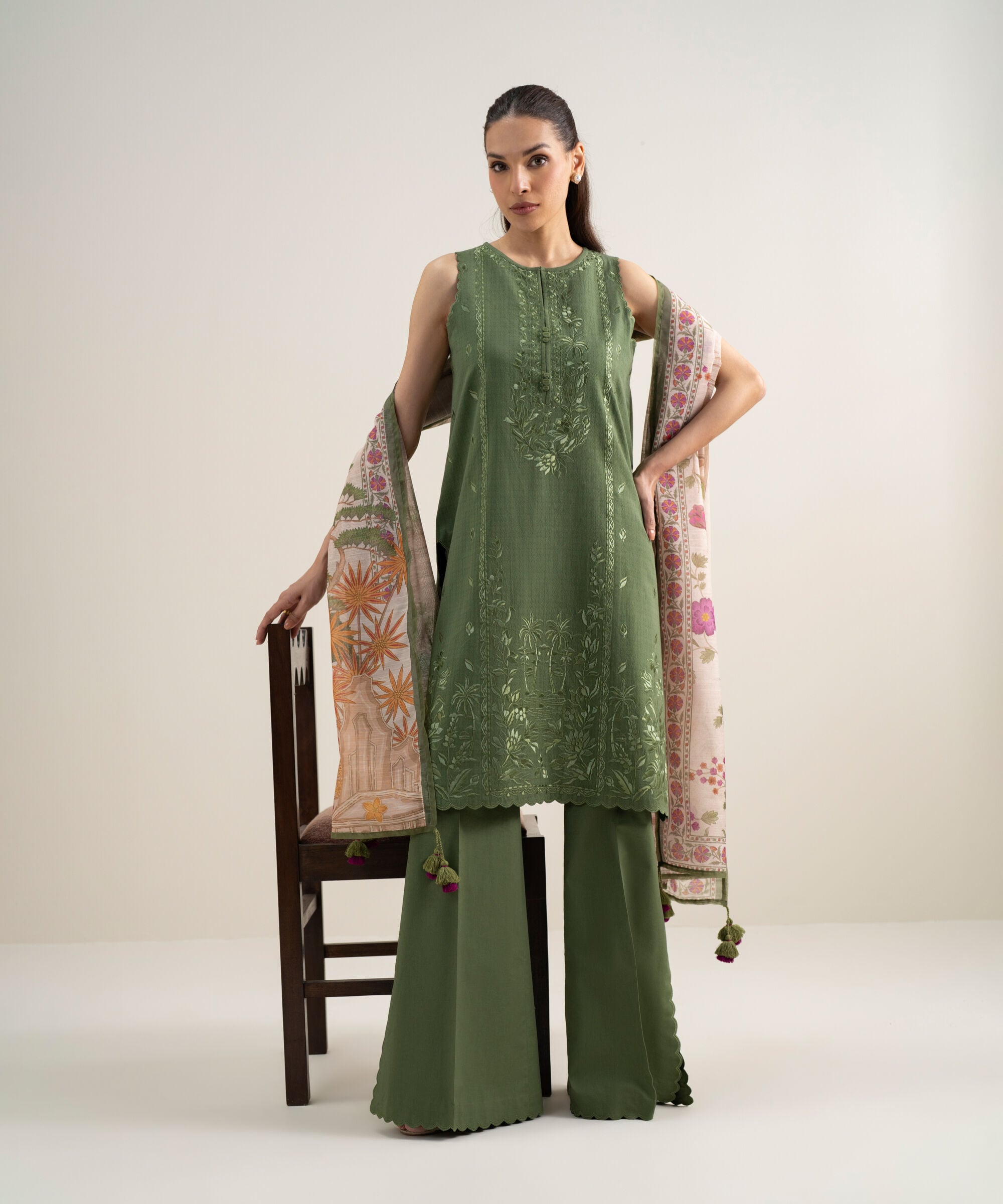 3 Piece - Embroidered Dobby Suit
