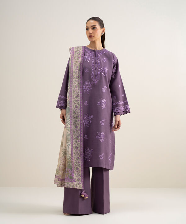 3 Piece - Embroidered Dobby Suit