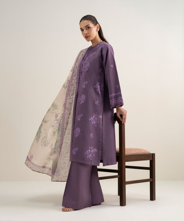 3 Piece - Embroidered Dobby Suit