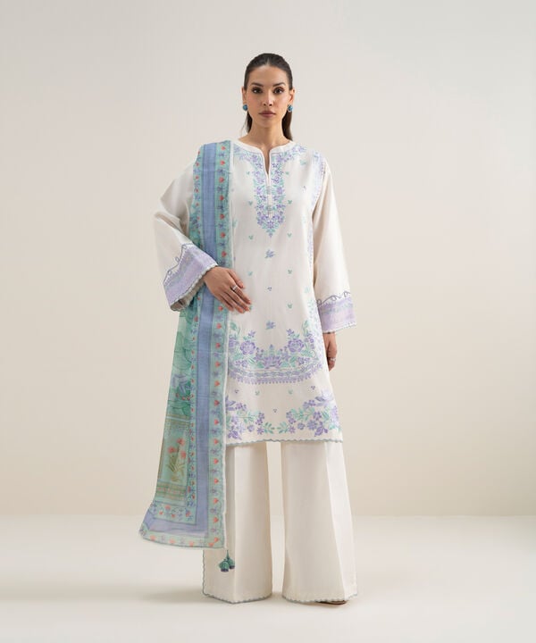 3 Piece - Embroidered Dobby Suit