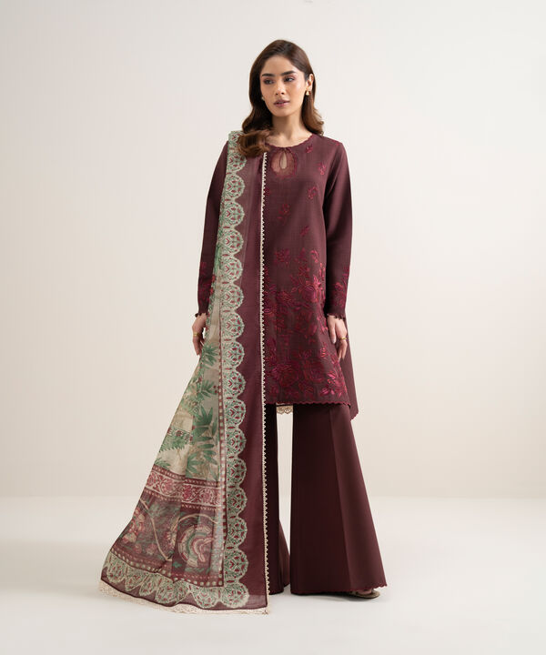 3 Piece - Embroidered Dobby Suit