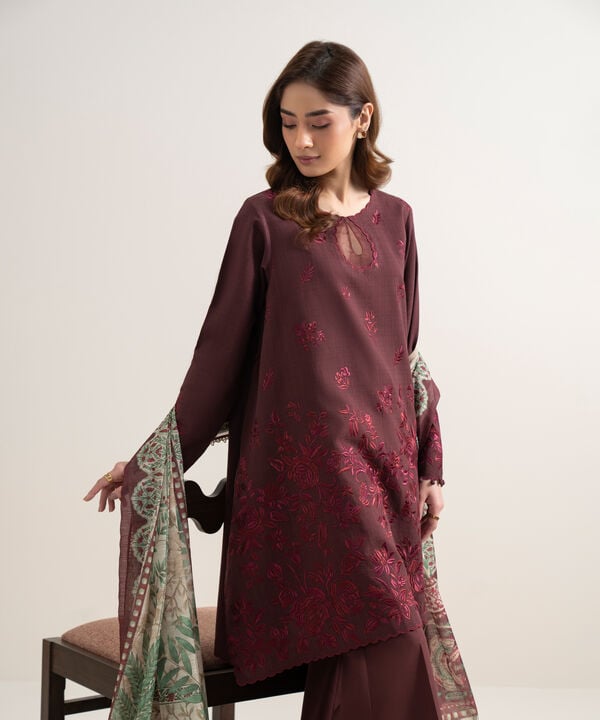 3 Piece - Embroidered Dobby Suit